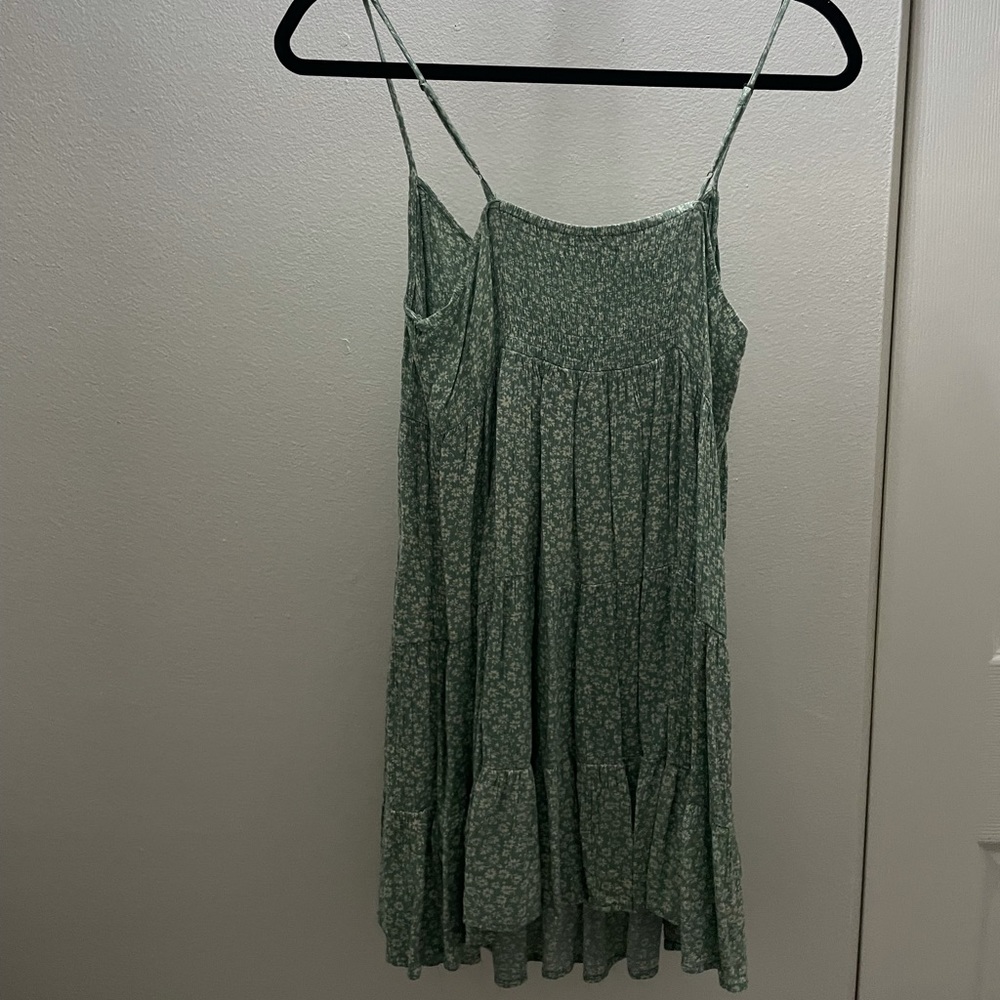 Midi dress, green with a white flower pattern, L